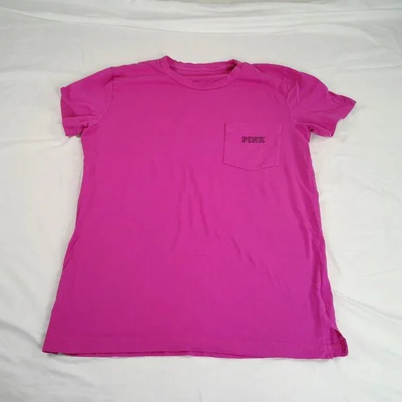 Victoria’s Secret PINK XS Pink Pocket T-Shirt Black Dog Back Graphic - Picture 3 of 4